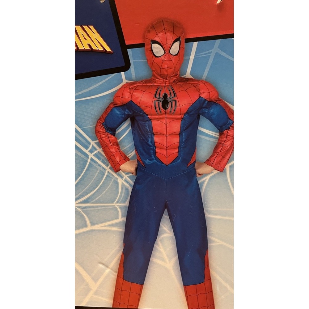 NWT Halloween Costume Boys Spider-Man Marvel  Jumpsuit Fabric Mask Sz 10/12